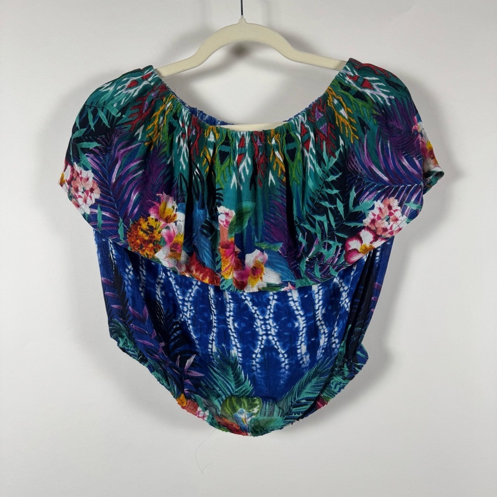 Raga Anthropologie Off-Shoulder Top SMALL Tropical Floral Resort Beach Hawaiian